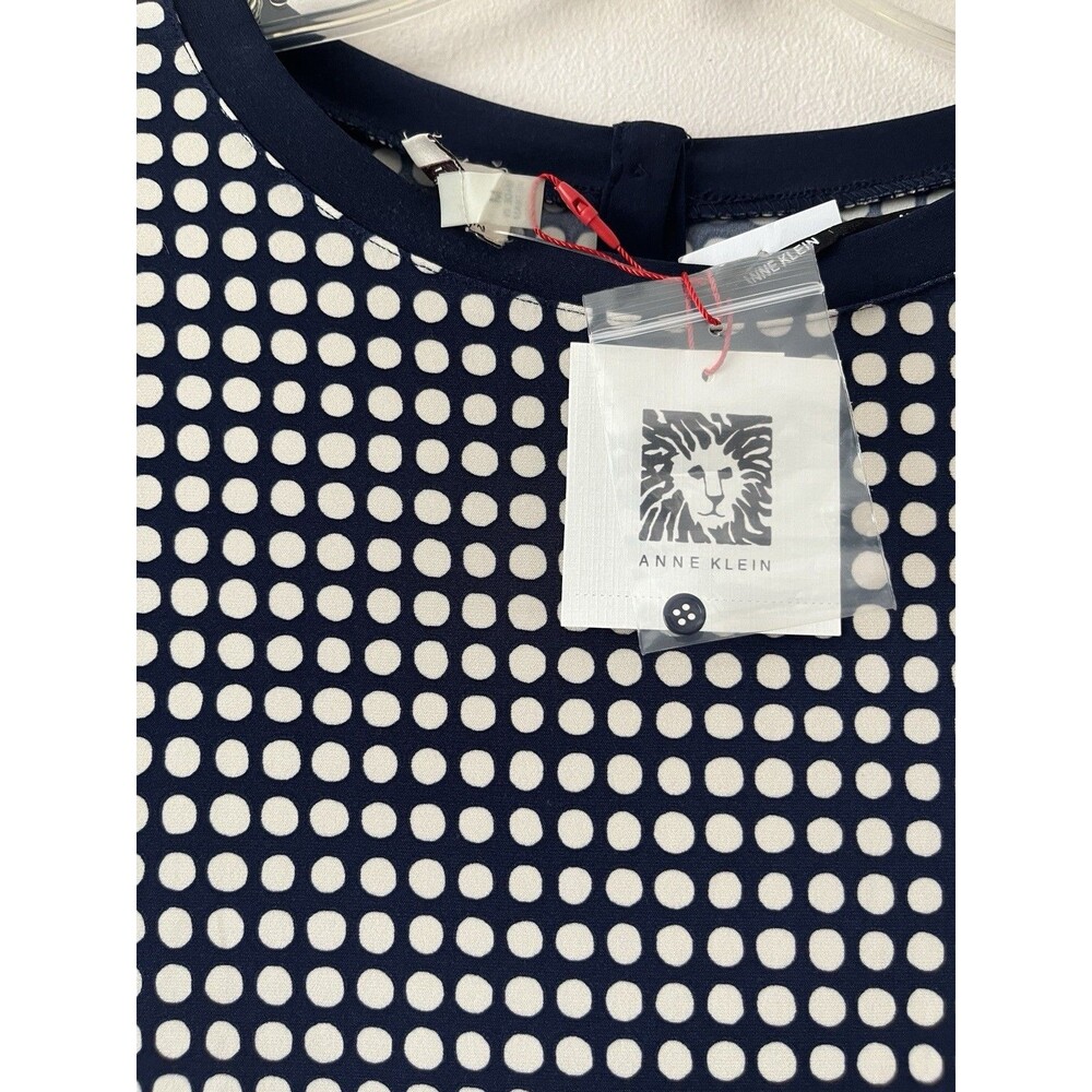 NWT Anne Klein Navy Ivory Polka Dot Button Back Blouse Top Medium - Picture 5 of 7